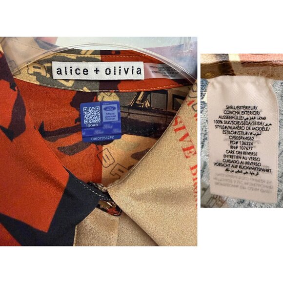 Alice + Olivia x Bronco Willa Shirt Blouse Car Horse Ford Print Orange Red S - Picture 3 of 14